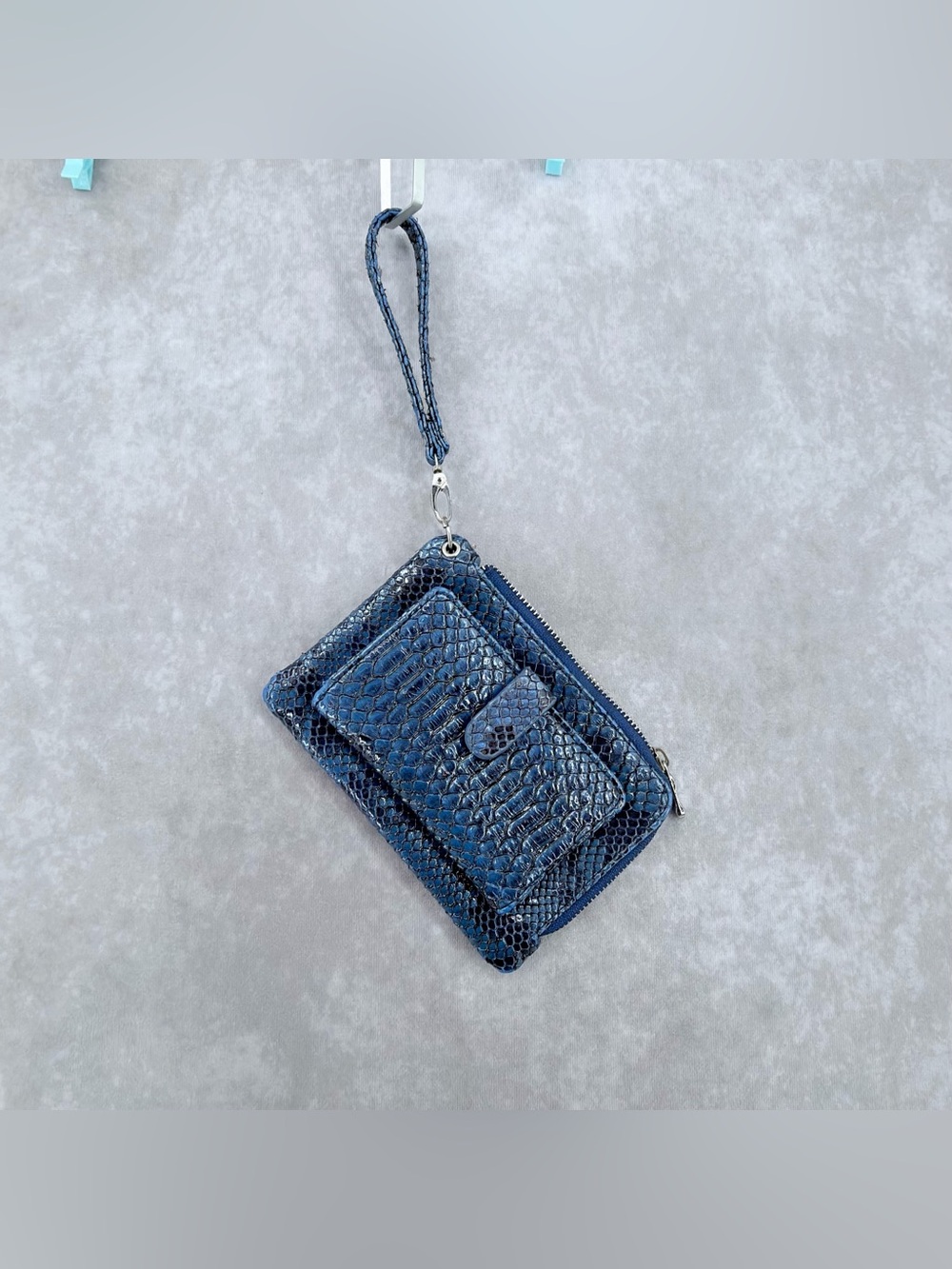 Blue Croc-Embossed Wristlet Wallet - Women